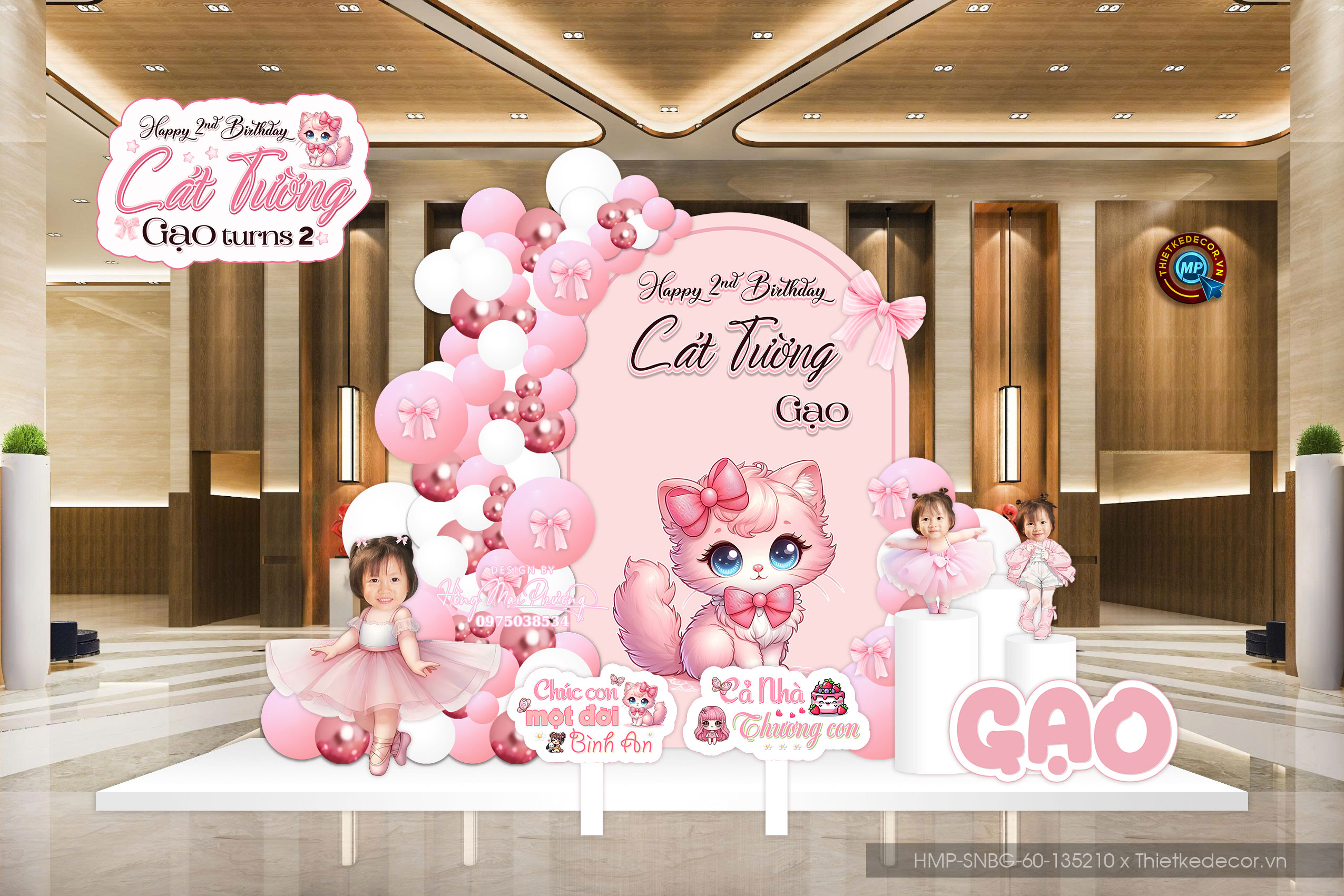 Tiệc sinh nhật bé gái tone hồng tuổi Mẹo mèo cute cat siêu yêu